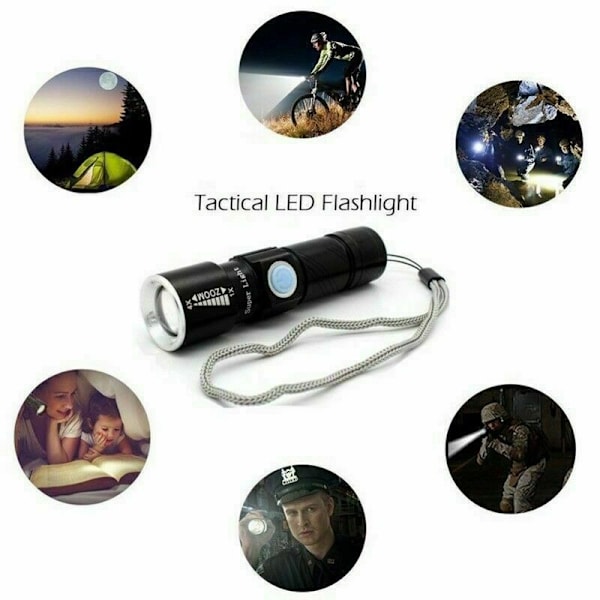 Högpresterande 5000 lumen USB-laddningsbar ficklampa