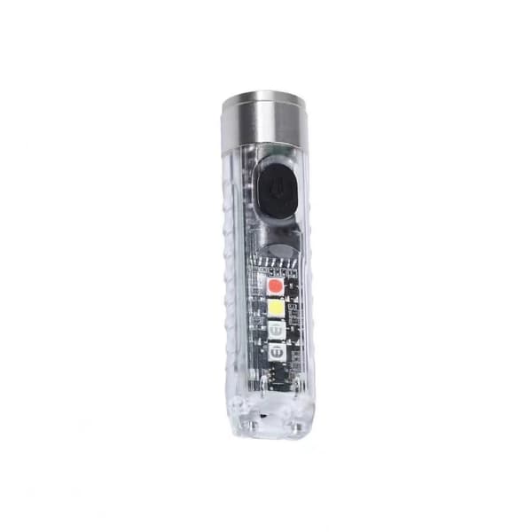 Mini LED Flashlight 400 Lumen Keychain Flashlight USB Rechargeable Mini Lamp with Side Light UV/White/Red/Blue-Red, EDC Magnetic IP65-FS- Transparent White