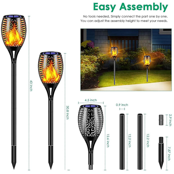 Solcellslampor 96 LED Flimrande Flamma Sol Facklor Lampor 43\" Vattentät Utomhusbelysning Sol