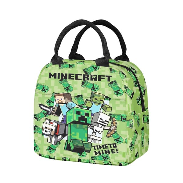 3D Minecraft Backpack for Primary and Secondary School Students, Lunch Bag, Double Layer Pencil Case, Three-Piece Set Bag