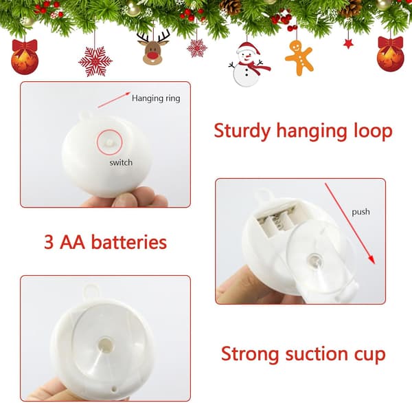 4-pakning LED-vindusdekorasjon til jul, julelys, vindu, juledekorasjon til innendørs, med sugekopper, snøflak, snømann, engel