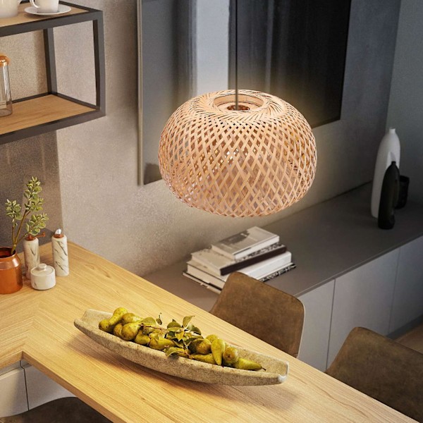 Bambu rotting lampskärm, handvävd, dubbelskiktad bambu kupol lampskärm, asiatisk rustik japansk stil