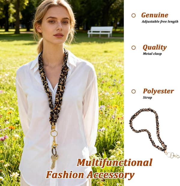 Strækbart Scrunchie-nøglesnor til lærere - Strækbar nøglesnor med leopardprint til ID-kort, kvinder, damer, sød og behagelig
