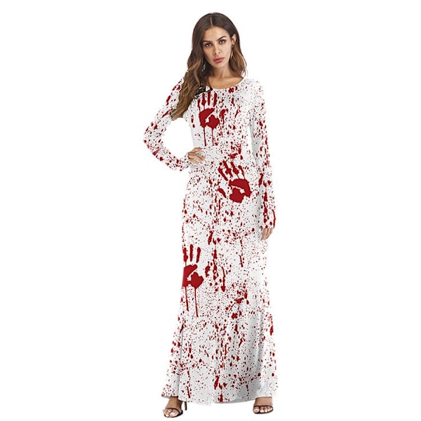 Halloweenklänning Dam Vuxen/dräkt med blodavtryck Vit L White l
