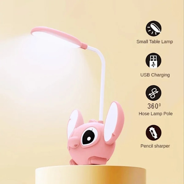 LED Lilo & Stitch Bordlampe med Blyantspidser Vikbar Lampe Sød Skrivebordsnatlampe USB Opladningslampe Gave pink