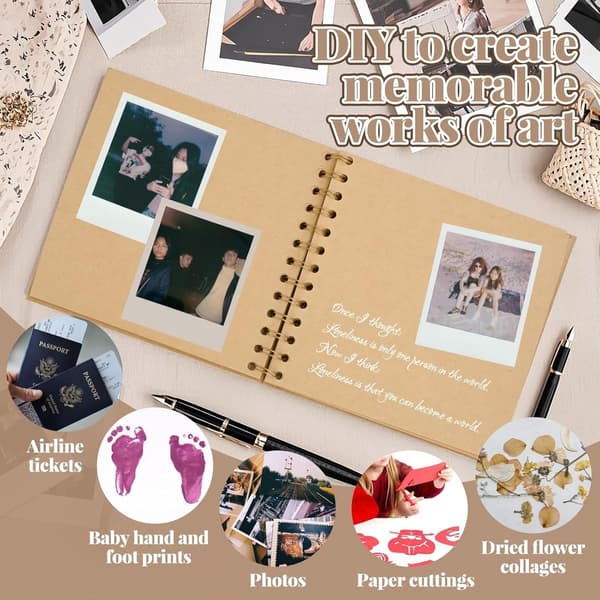 Fotoalbum scrapbog 20,5x20,5cm 40 ark 80 sider, spiralbundet kraft til rejser sort