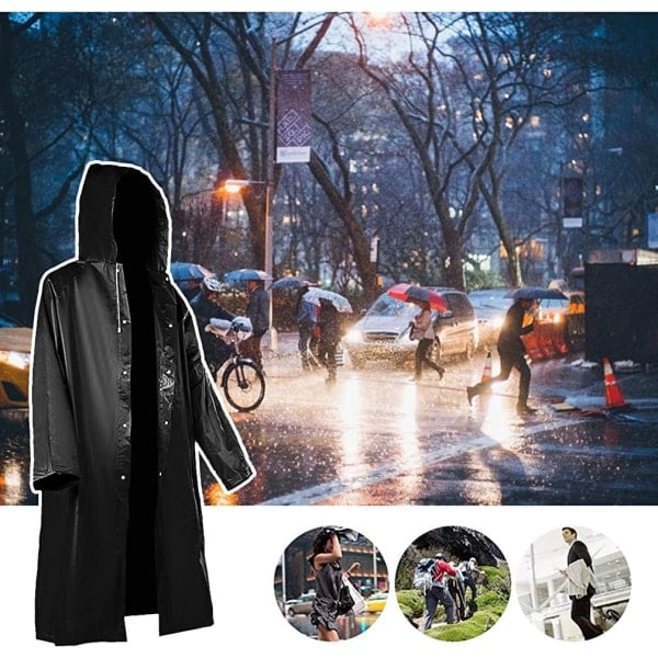 Lång regnkappa för män, vattentät återanvändbar regnponcho med-FS1-