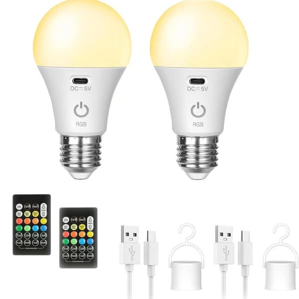 1/2/4-pack Rechargeable LED Bulb with Remote Control - E27, USB, 3 Colors, Dimmable, Touch Control, Outdoor & Emergency Lighting