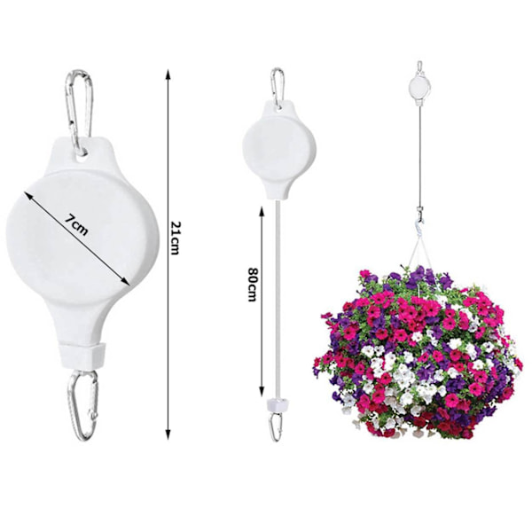 2 st Justerbara Upphängningskrokar för Blomkrukor | Höj- och Sänkbara Hängare vit white