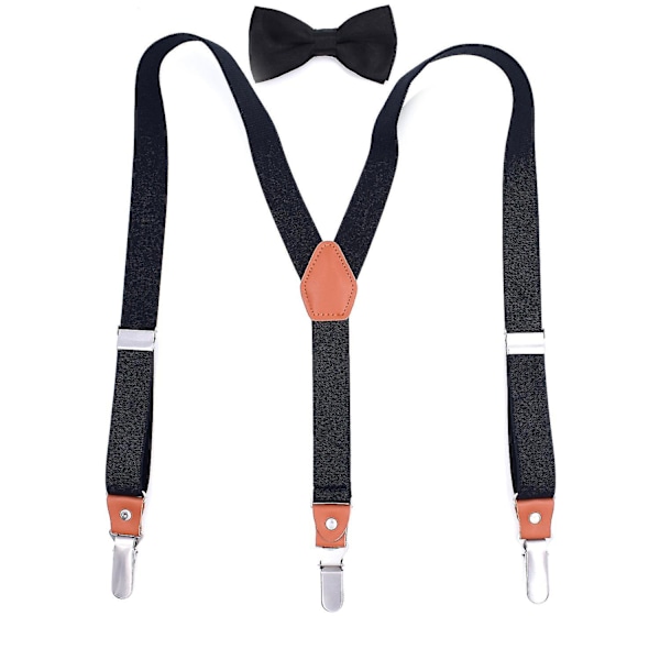 Herrfluga med hängslen, set med läderknapphål, Y-formade clips, svart-FS1- Black