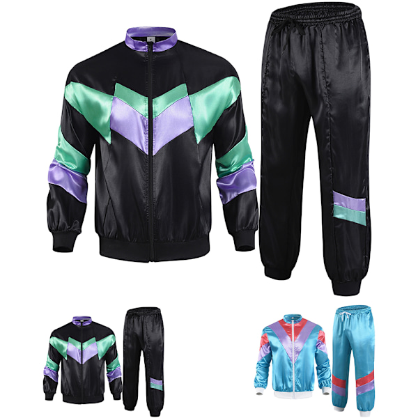 90-luvun hiphop-pariskuntien asut, retro-verryttelypuku, 80-luvun asut Halloween-juhlapuku, musta Black XL