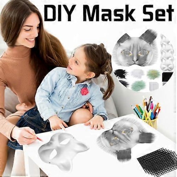 Kattemaske med pels og nettingøye, tomme papirmasker for DIY, hvite malepapirmasker, kattemaske for DIY Halloween Mardi Gras-fest-FS3- Pig-29pcs