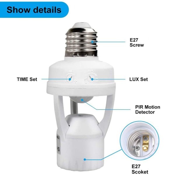 110-240V PIR Infraröd Rörelsesensor Justerbar E27 Lampsockel för Källare Garage Inre Belysning