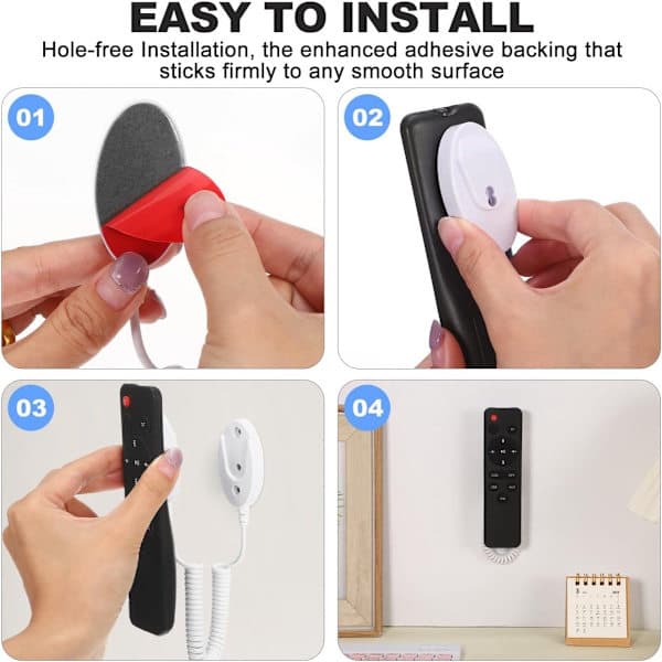 Magnetic Remote Control Holder - 4 pcs - With Spring Lanyard (120 cm) - Compatible with most remote controls and sockets - Black