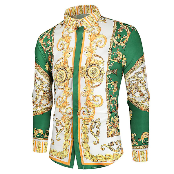 Herr Royal Skjorte Print apel uxury Slim Skjorte Business Langermet Passform Topper for Festball CNMR Green-FS1- Green L