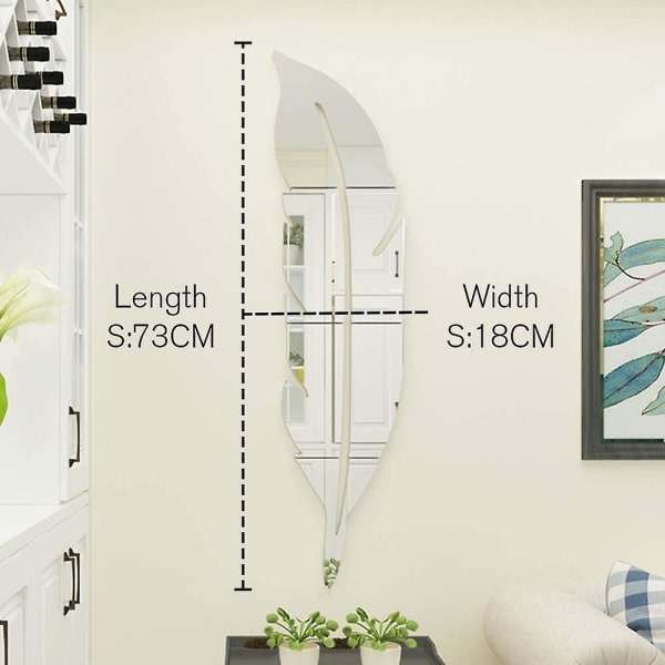 Modern DIY avtagbar akrylfjäder väggspegel klistermärke för inredning i korridoren