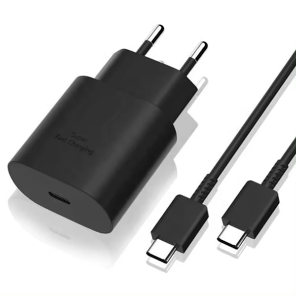 Samsung 25W Ladeadapter - Hurtiglader USB-C - Strømadapter + Kabel 1 Meter + 25W Adapter