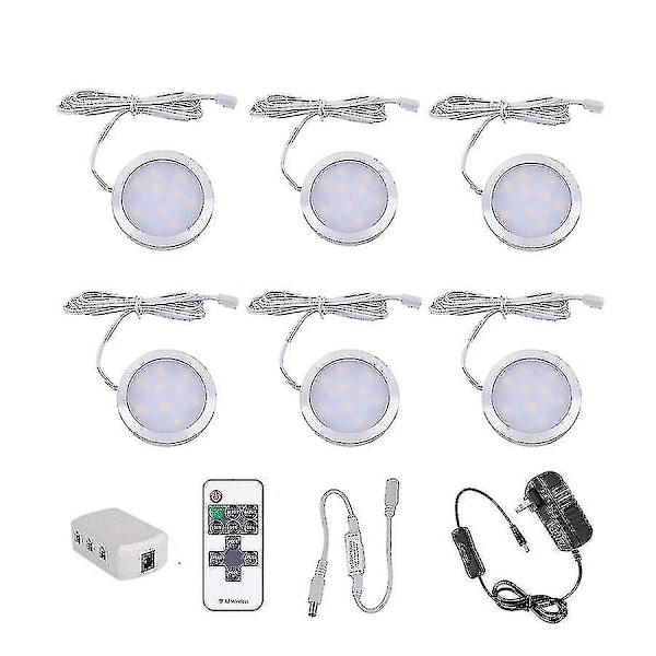 3/4/6/8/10 stk Dæmpbar LED Under Skab Belysning 12v Slim Aluminium Dæmpbar Puck Lights Kit Til Garderobe Bogreol Garderobe Lys (Størrelse, Farve: 6stk-wa