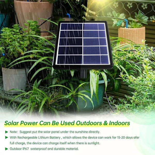 Solar-powered irrigation with timer - Automatic drip irrigation 15m with siphon stop for garden, greenhouse and vegetables
