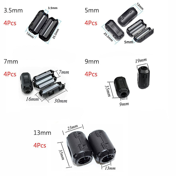 20 stk. Clip-on Ferrit Ring Kerne RFI EMI støjdæmpere aktiv