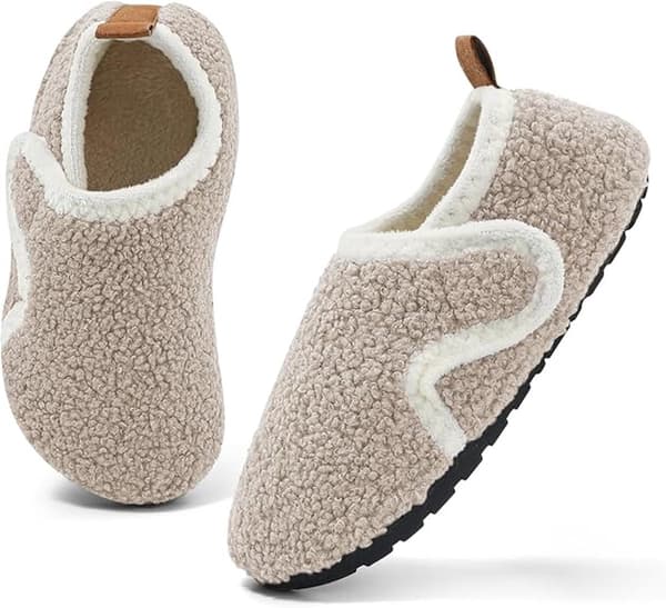 Vintertøfler for barn, varme, sklisikre plysj, borrelås for gutter og jenter, beige størrelse 30-31
