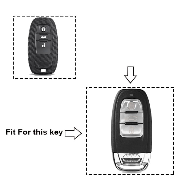 Bilnøgleetui i kulfiber silikone med 3 knapper til Audi Sort Black one size