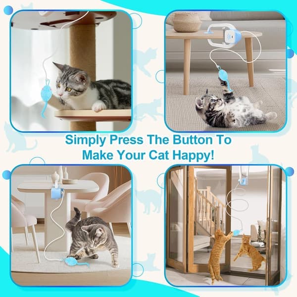 Upgraded Smart Interactive Cat Toy with Remote Control - Automatic Retractable Feather Toy with 3 Plush Mice & USB Charging
