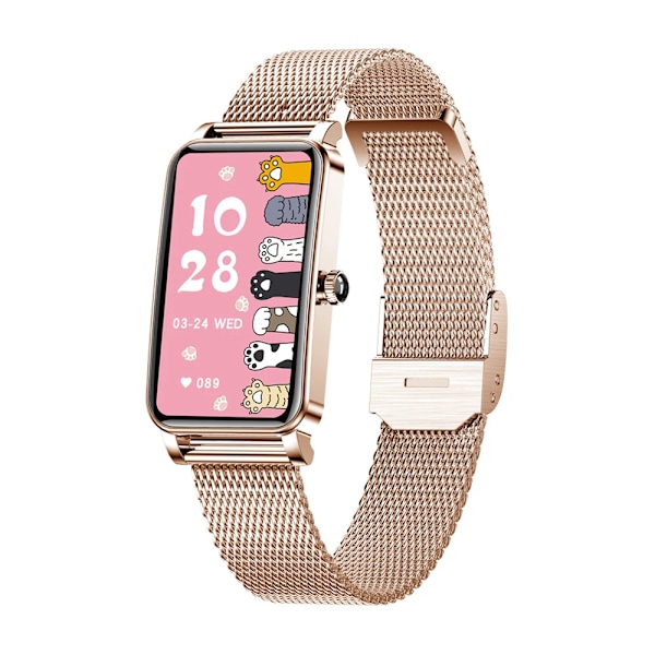 PLUMZONG Dam Smartklocka Anpassade Urtavlor Full Touch Screen IP68 Vattentät Smartwatch Dam Härligt armband-FS2- Rose Gold