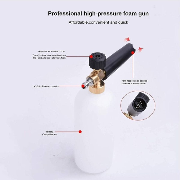 PressureFoamCannon,JusterbartSnowFoamLance1LBottleNozzleSoapDispenserKompatibelmed1/4"QuickReleaseochKarcherK2K3K4K5K6K7