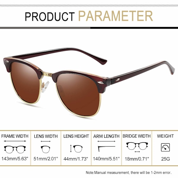 Semi-Rimless Polariserede Solbriller Herre - UV400 Beskyttelse Retro