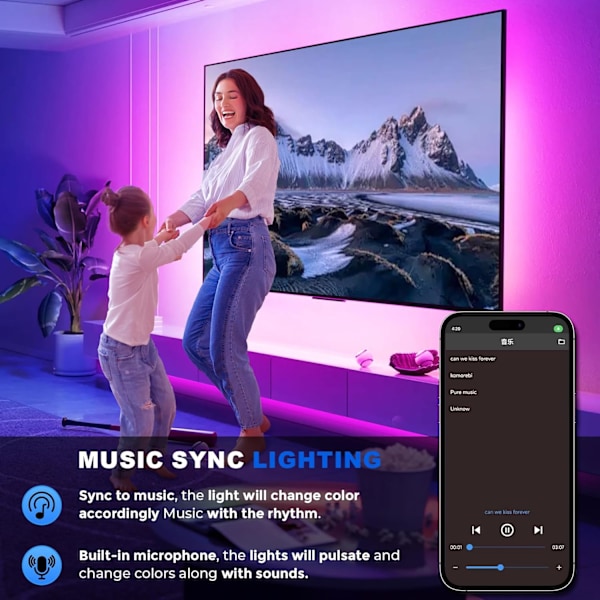 50FT LED-ljusremsa, RGB-neonrep, IP67 vattentät utomhus, med APP-kontroll/IR-fjärrkontroll, klippbar, för sovrum, spelrum