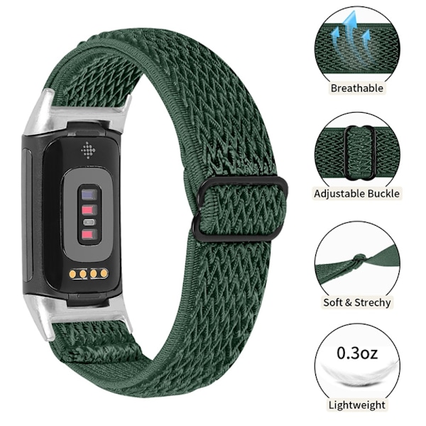 Vevd nylonarmbånd Fitbit Charge 5 Grønn
