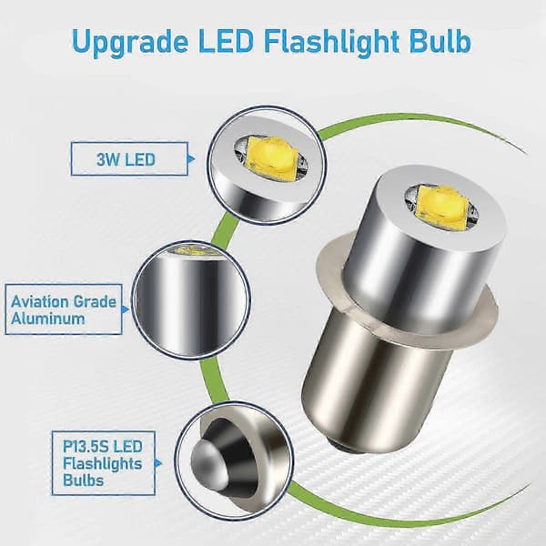 2 PCS P13.5S DC6V-24V LED Upgrade Bulbs White Maglite Cell Flashlight 6500K 3W-FS-