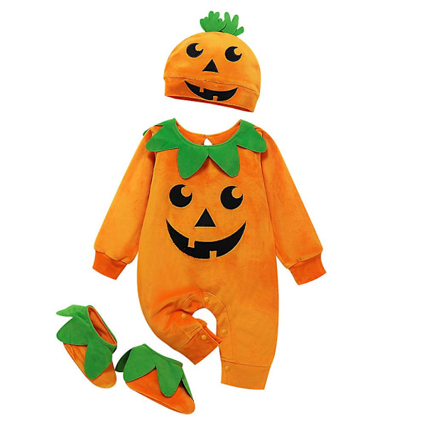 0-24 Månader Nyfödd Baby One Piece Pumpa Romper Kostym Halloween Jumpsuit+Hatt+Stövlar Set Gåvor 1199