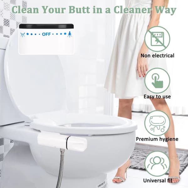 Bidet toiletudstyr med 2 sprøjtedyser, selvrensende justerbart vandtryk, nem installation