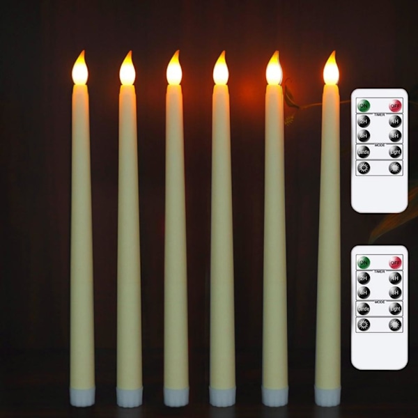6 stk LED flamløse flimrende varm-hvide kronelys med 2 fjernbetjeninger til jul, Thanksgiving, Halloween, hjem, bryllup, dekoration [C] 2