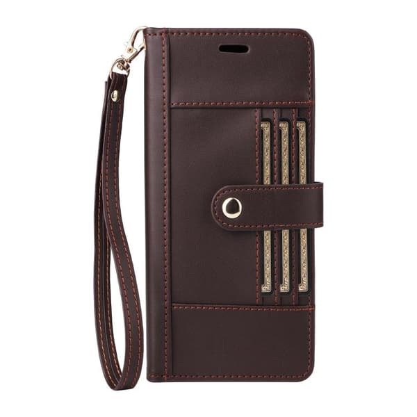 iPhone 17 Pro Max Leather Case with Six Card Slots and Strap Kaffe