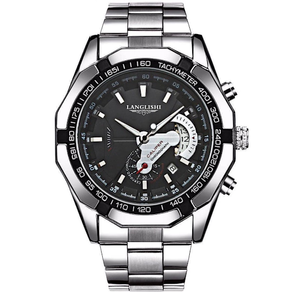 LANGLISHI Automatisk ur Toppmærke Luksusimporteret urværk Vandtæt Lysende Mekanisk armbåndsur-FS1- Black Silver