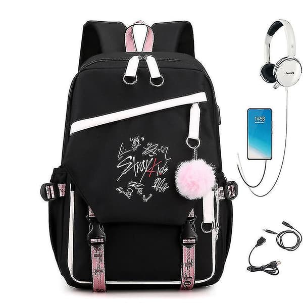 Stray Kids Combo Around The Same USB Ryggsäck Skolväska Ryggsäck Koreanska Studenter Herr- och Damväskor-FS-