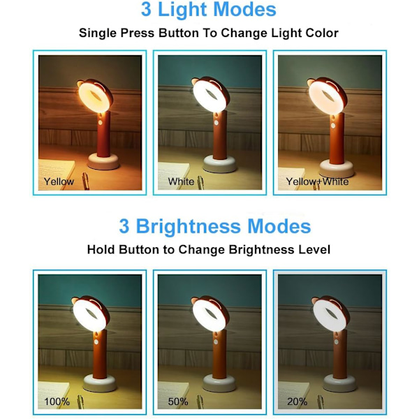 LED Dyre Skrivebordslampe/Nattlys/Lommelykt for Barn