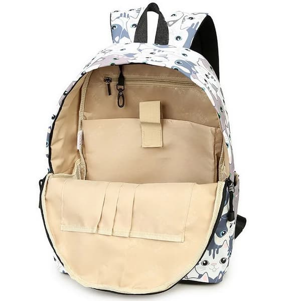 Girls Backpack Blue-School Backpack-Print (Cat)