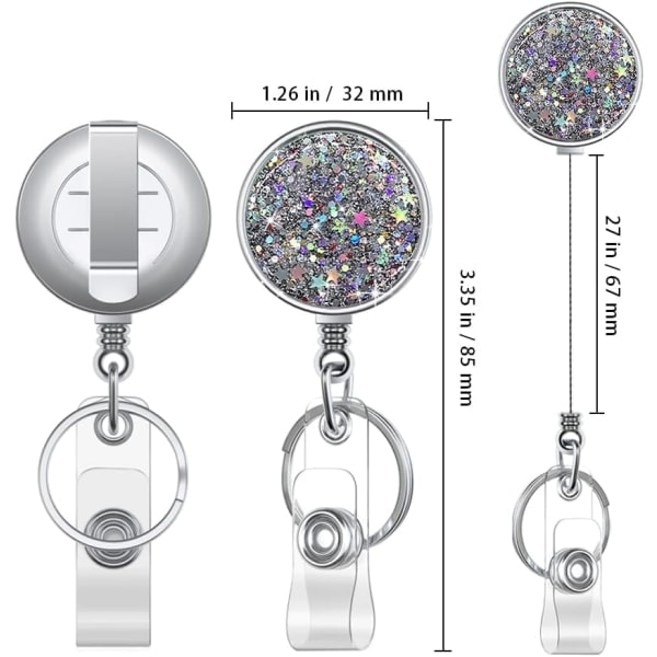 Utdragbar Badgehållare, Lätt Badge Rulle i Plast Utdragbar Korthållare med Nyckelring Bakre Bältesklämma (4-pack Guld Silver Rosa Blå)-FS4-