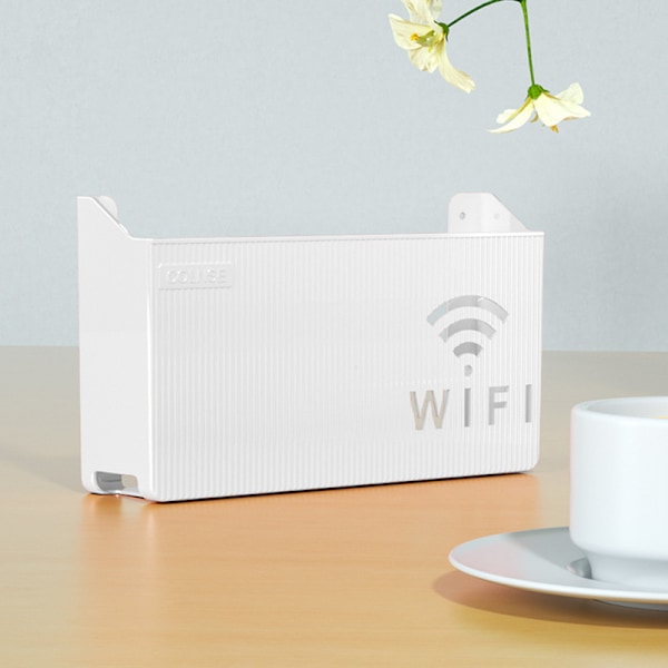 Trådløs Wifi Router Hylle Oppbevaringsboks Veggmontert ABS Organizer White