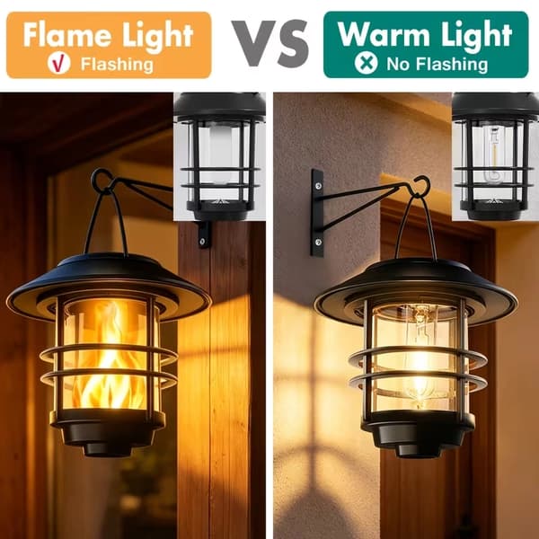 Solcellsdriven hänglykta med flimrande flameffekt för utomhusvägg, staket och uteplats 2pcs warm white