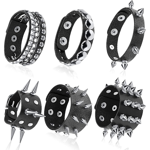 Punk Spikarmband Nitar Läder Nitar Armband Manschett För Jul Paket Om 6, Barn, Kvinna-FS1-