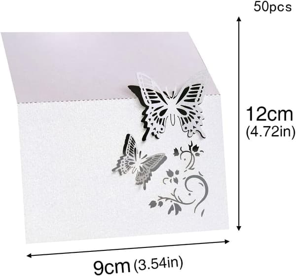 50-pack bordskort, bröllopsfjäril, namnskyltar, placeringskort för bröllop, födelsedag, konfirmation (rosa)
