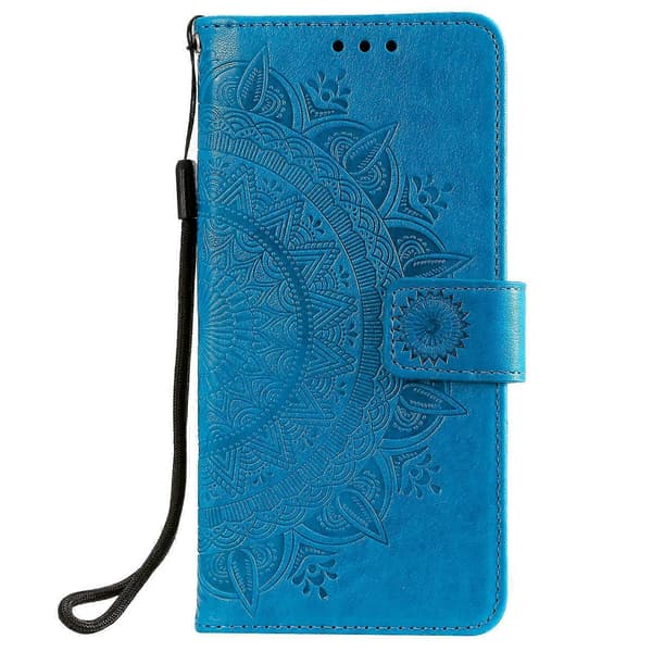 Preget Mandala Blomst Stativ Lommebok Skinnveske til Samsung Galaxy A40 Blå