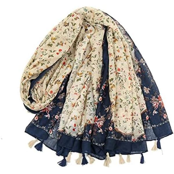 Boho Sjal til Kvinder Letvægts Blomstret Trykt Sjal Efterår Vinter Mode Flosset Sjal-FS-