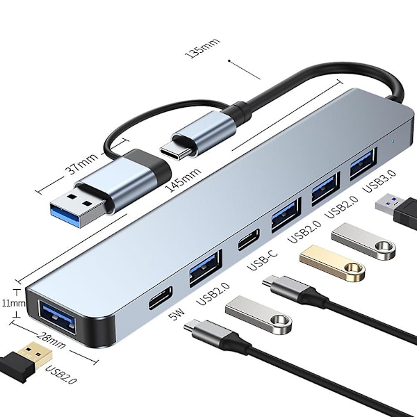 Moniporttinen USB-hubi 3.0 Multi USB-jakaja 4 USB C-porttia 3.0 2.0-porttia PC:lle Kannettavalle Tietokoneelle Hubi