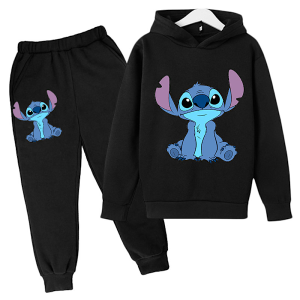 Lilo Stitch Träningsoverall för barn Hoodie Byxor Set Träningsoveraller Svart 524